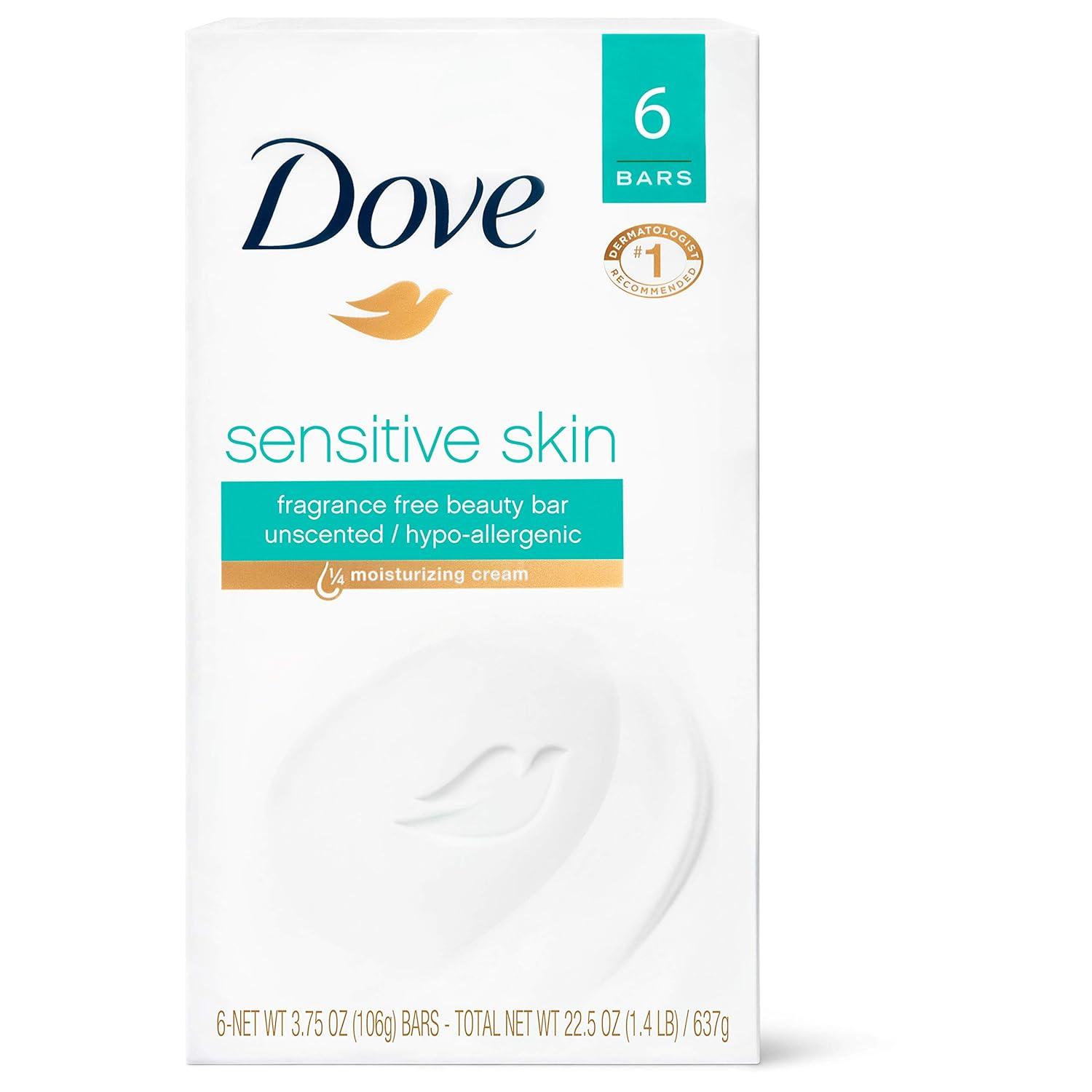 imageDove Beauty Bar Soap Sensitive 8 Bars for Sensitive Skin Fragrance Free and Hypoallergenic 375 ozUnscented