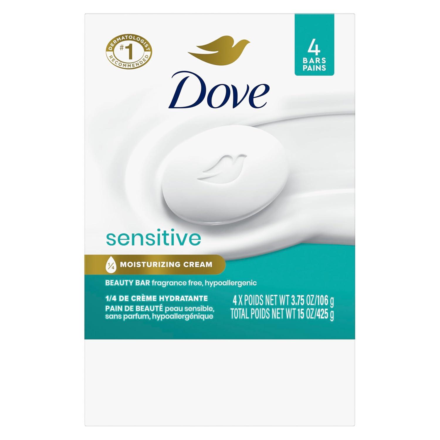 imageDove Beauty Bar Soap Sensitive 8 Bars for Sensitive Skin Fragrance Free and Hypoallergenic 375 ozUnscented