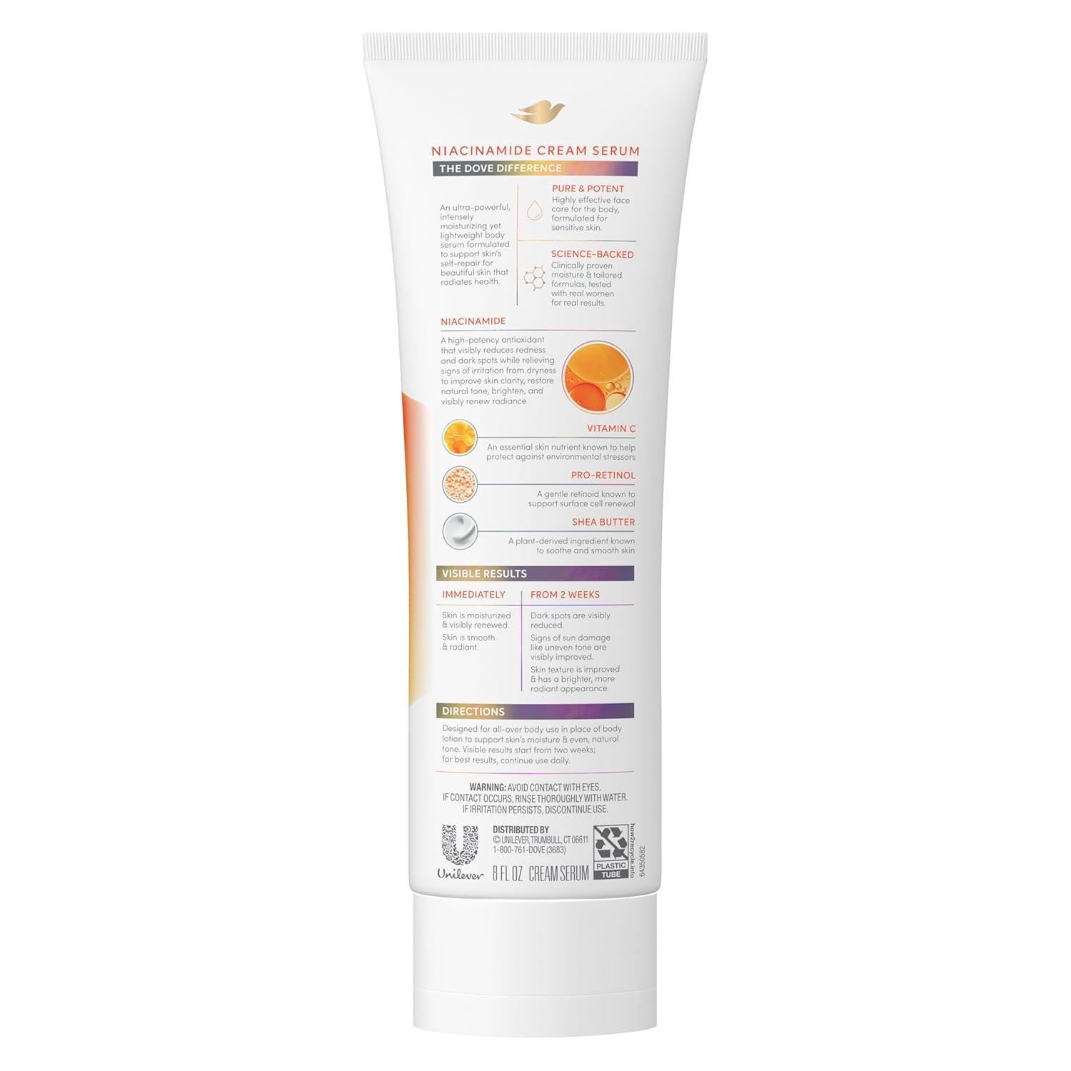 imageDove Body Cream Serum Niacinamide Even Tone for Dark Spots and Uneven Tone with Vitamin C ProRetinol and Shea Butter Lotion 8 oz