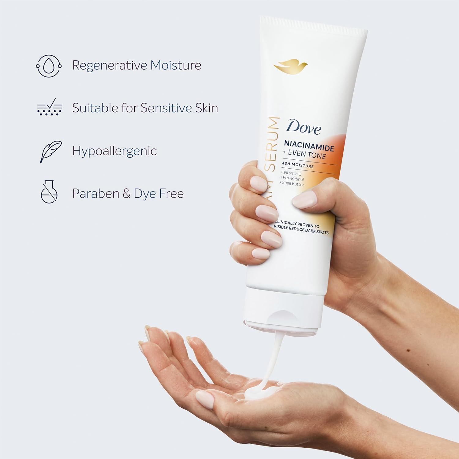 imageDove Body Cream Serum Niacinamide Even Tone for Dark Spots and Uneven Tone with Vitamin C ProRetinol and Shea Butter Lotion 8 oz