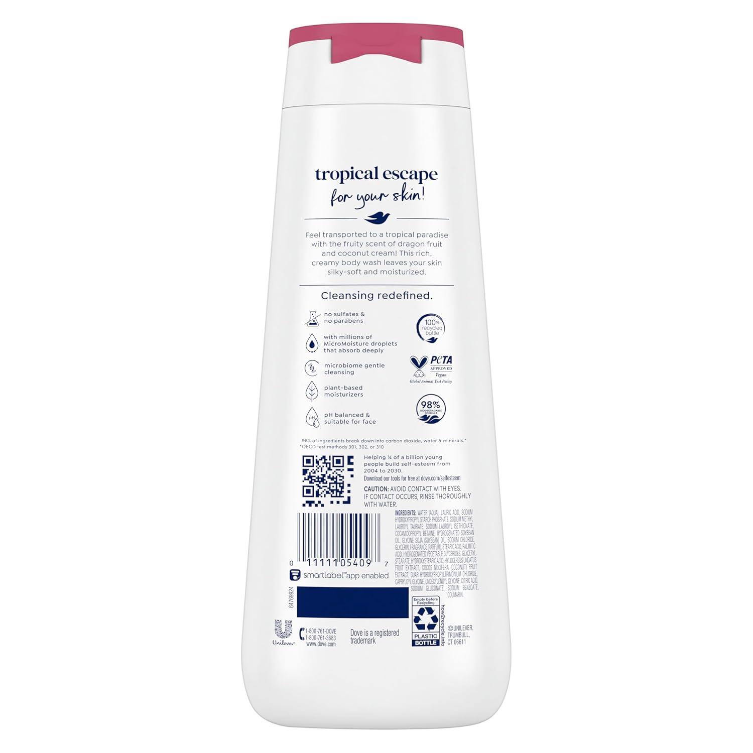 imageDove Body Wash 4 Count for 24hr LotionSoft Skin Replenish Dragon Fruit and Coconut Cream Moisturizing Skin Cleanser with No Sulfates No Parabens