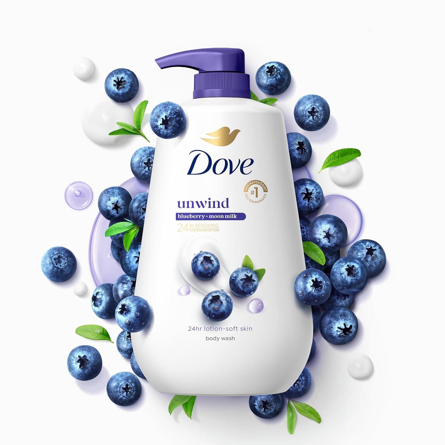 imageDove Body Wash Unwind Blueberry amp Moon Milk For 24hr LotionSoft Skin Moisturizing Skin Cleanser with No Sulfates No Parabens 306 ozBlueberry