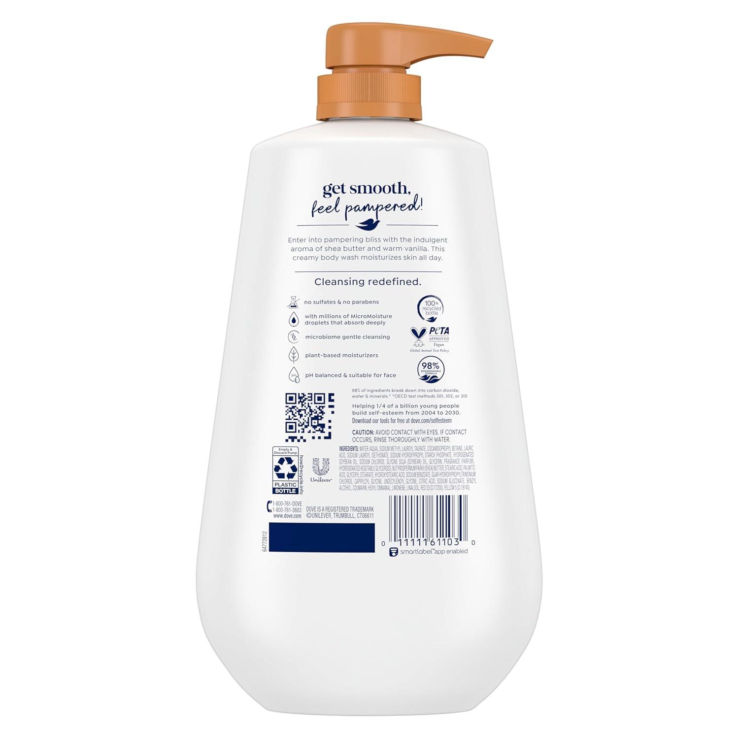 imageDove Body Wash with Pump Pamper Shea Butter amp Vanilla for 24hr LotionSoft Skin Moisturizing Skin Cleanser with No Sulfates No Parabens 306 oz306 Fl Oz Pack of 2