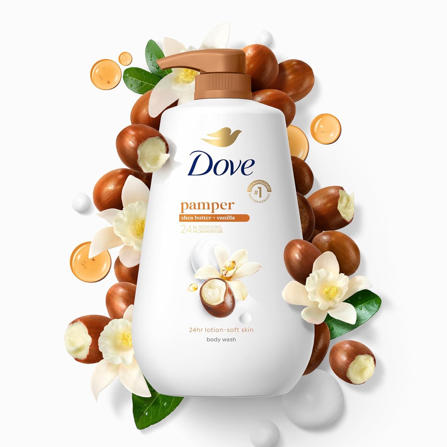 imageDove Body Wash with Pump Pamper Shea Butter amp Vanilla for 24hr LotionSoft Skin Moisturizing Skin Cleanser with No Sulfates No Parabens 306 oz306 Fl Oz Pack of 1
