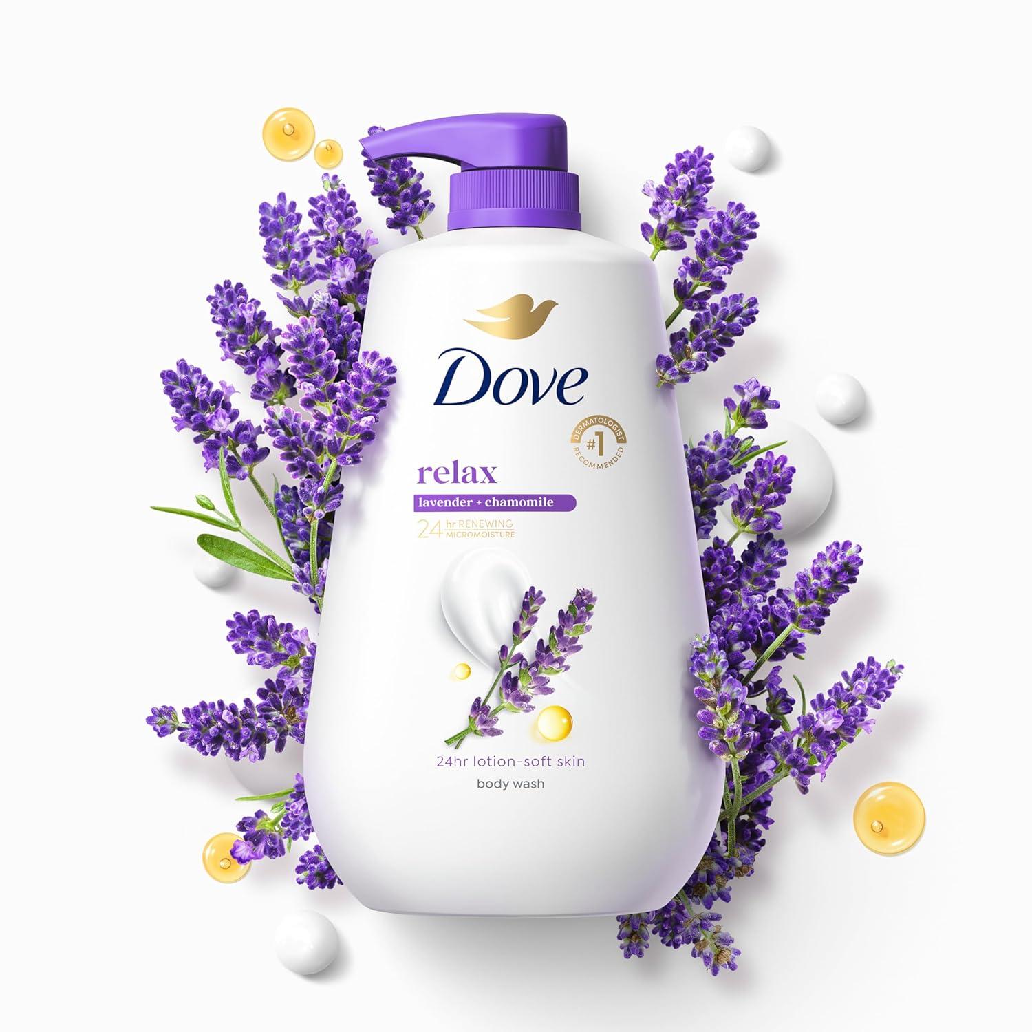 imageDove Body Wash with Pump Relax Lavender Oil amp Chamomile For 24hr LotionSoft Skin Moisturizing Skin Cleanser with No Sulfates No Parabens 306 Oz