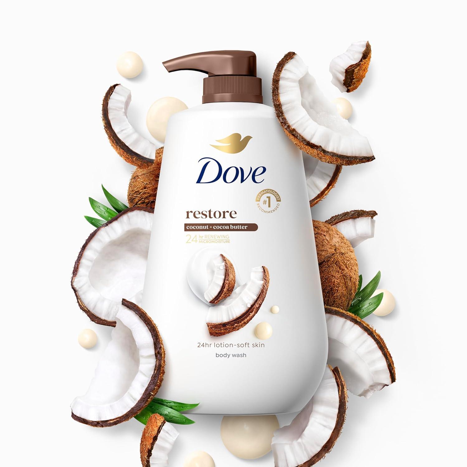imageDove Body Wash with Pump Restore Coconut amp Cocoa Butter for 24hr LotionSoft Skin Moisturizing Skin Cleanser with No Sulfates No Parabens 306 Oz306 Fl Oz Pack of 1