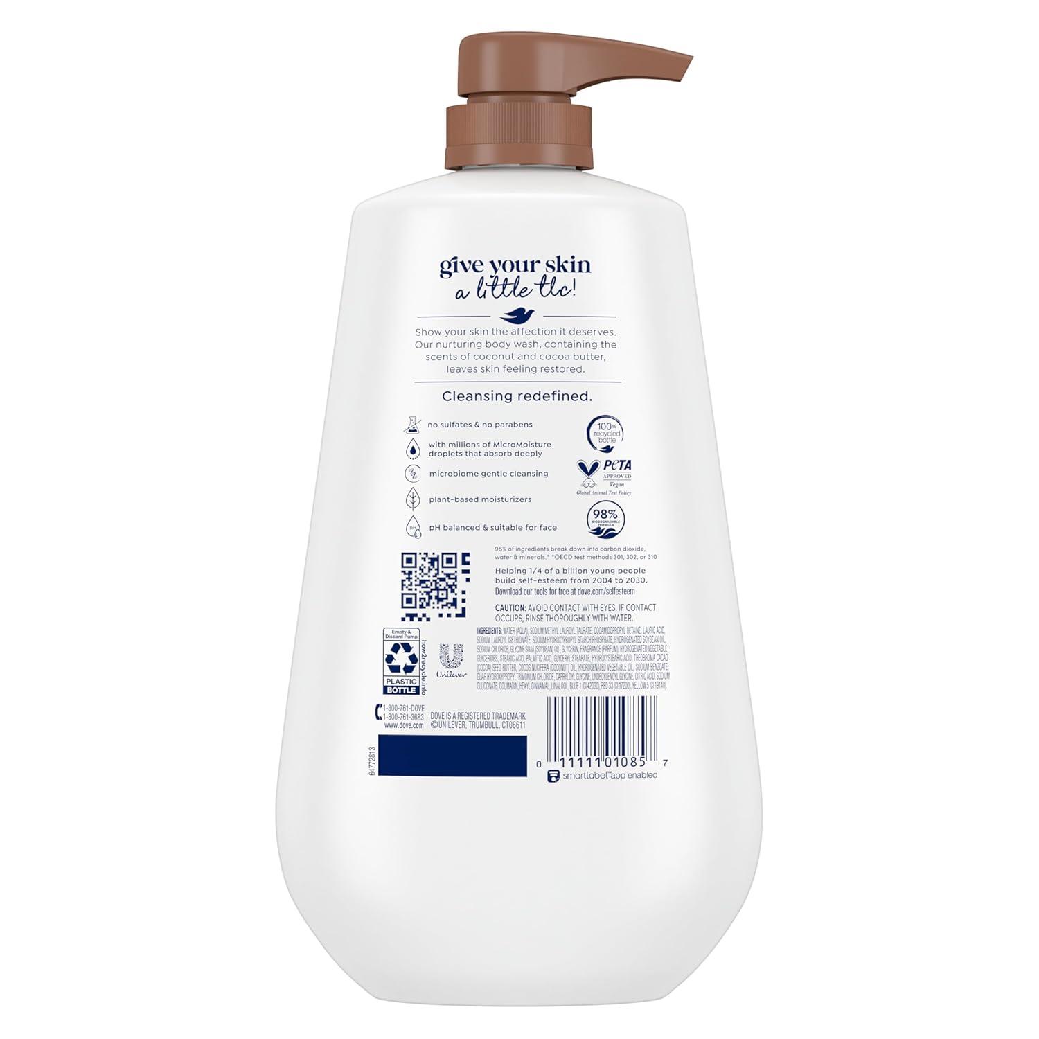 imageDove Body Wash with Pump Restore Coconut amp Cocoa Butter for 24hr LotionSoft Skin Moisturizing Skin Cleanser with No Sulfates No Parabens 306 Oz306 Fl Oz Pack of 1
