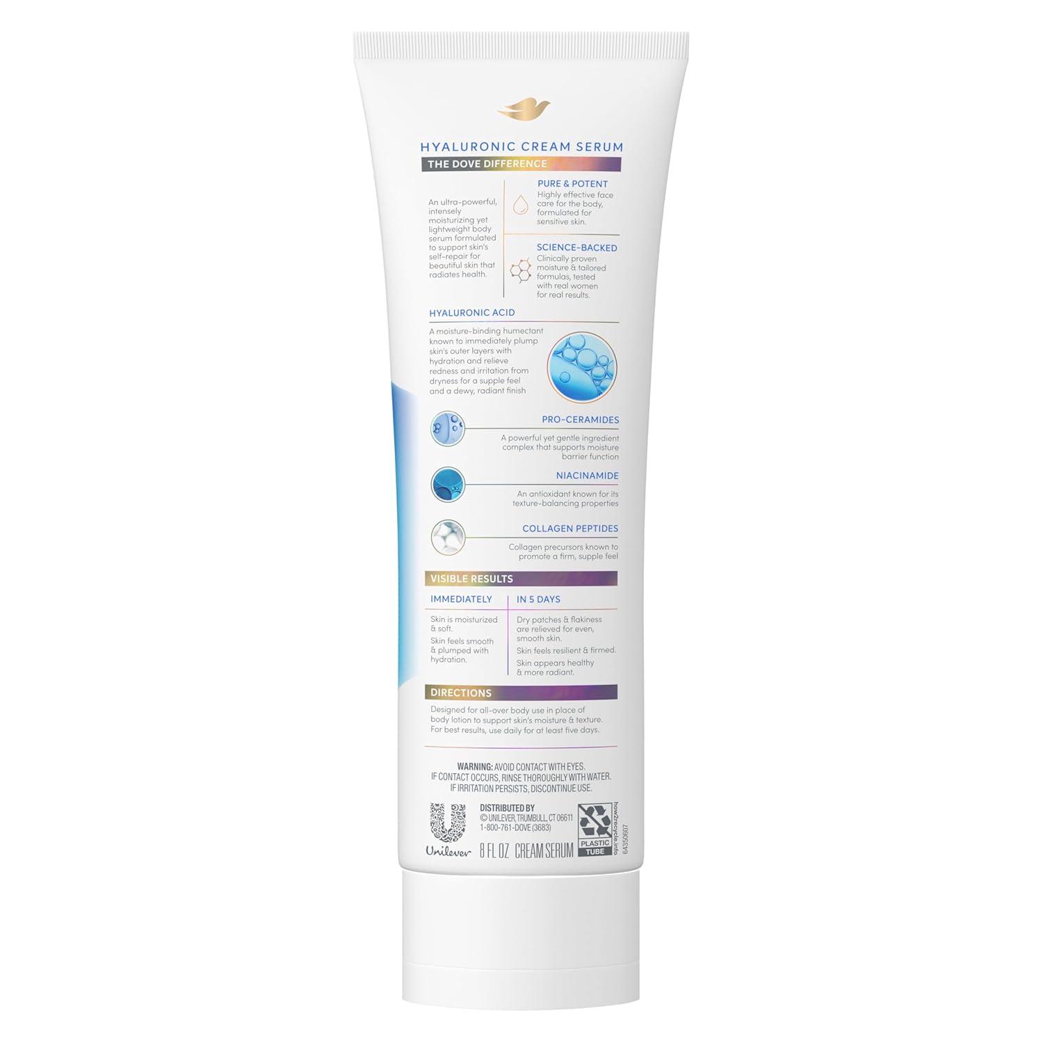 imageDove Cream Serum Hyaluronic Hydration for Extra Dry Flaky Skin with ProCeramides Niacinamide and Collagen Peptides Lotion 8 oz8 Ounce Pack of 1