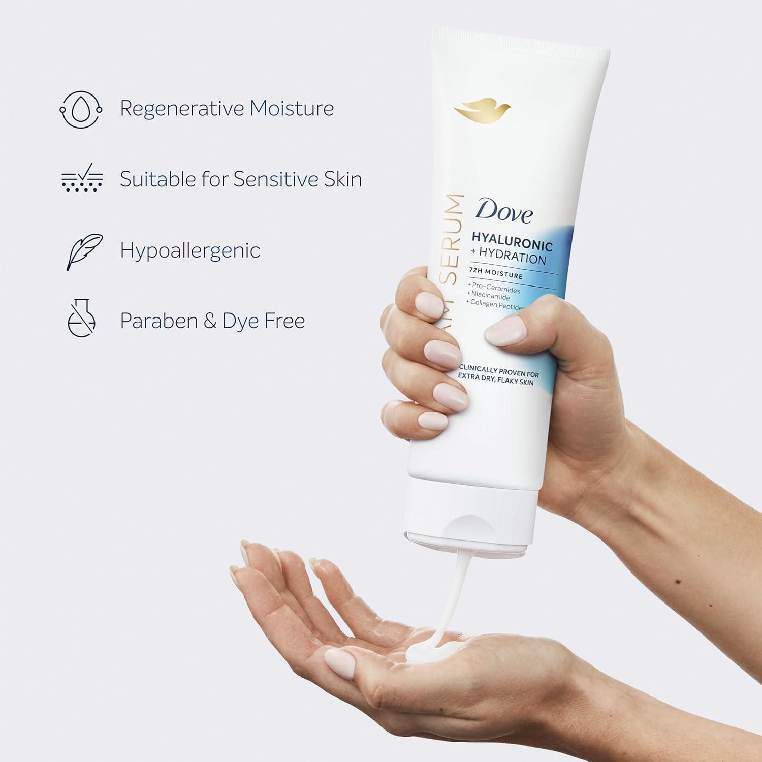 imageDove Cream Serum Hyaluronic Hydration for Extra Dry Flaky Skin with ProCeramides Niacinamide and Collagen Peptides Lotion 8 oz8 Ounce Pack of 2