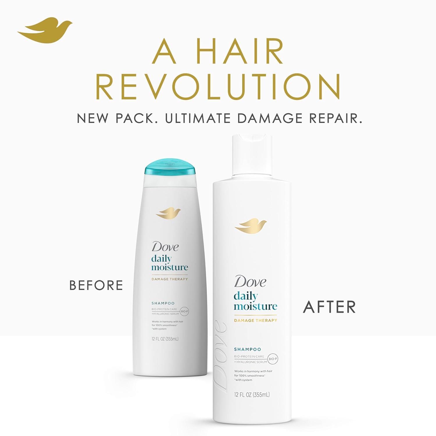 imageDove Damage Therapy Shampoo Daily Moisture for Dry Hair with BioProtein Care Technology and Hyaluronic Serum 28 Fl Oz12 Fl Oz Pack of 4