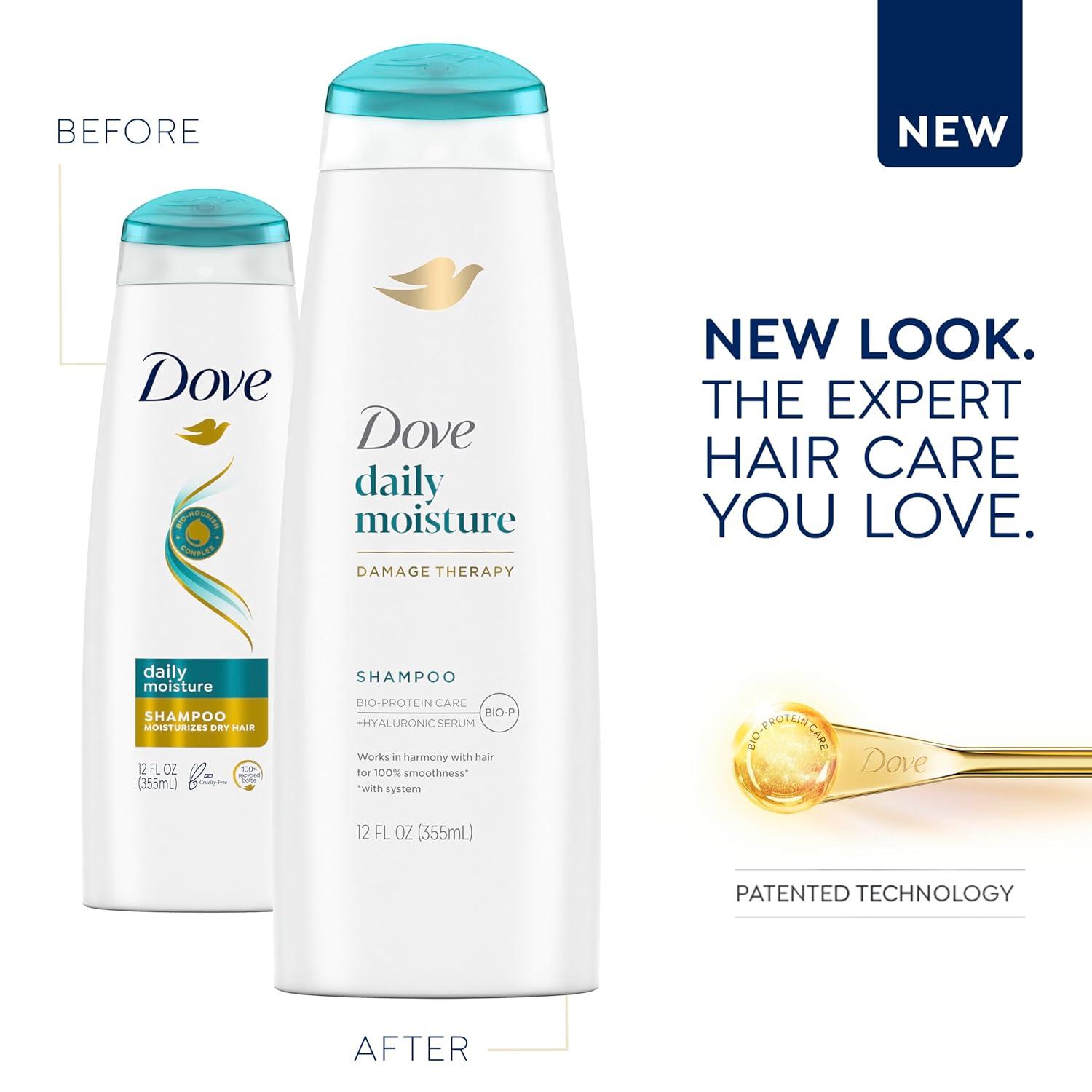imageDove Damage Therapy Shampoo Daily Moisture for Dry Hair with BioProtein Care Technology and Hyaluronic Serum 28 Fl Oz12 Fl Oz Pack of 8