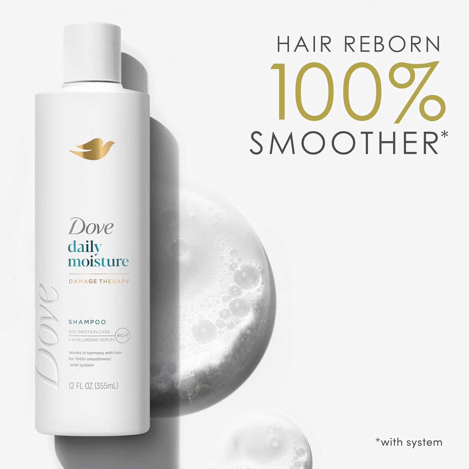imageDove Damage Therapy Shampoo Daily Moisture for Dry Hair with BioProtein Care Technology and Hyaluronic Serum 28 Fl Oz12 Fl Oz Pack of 8