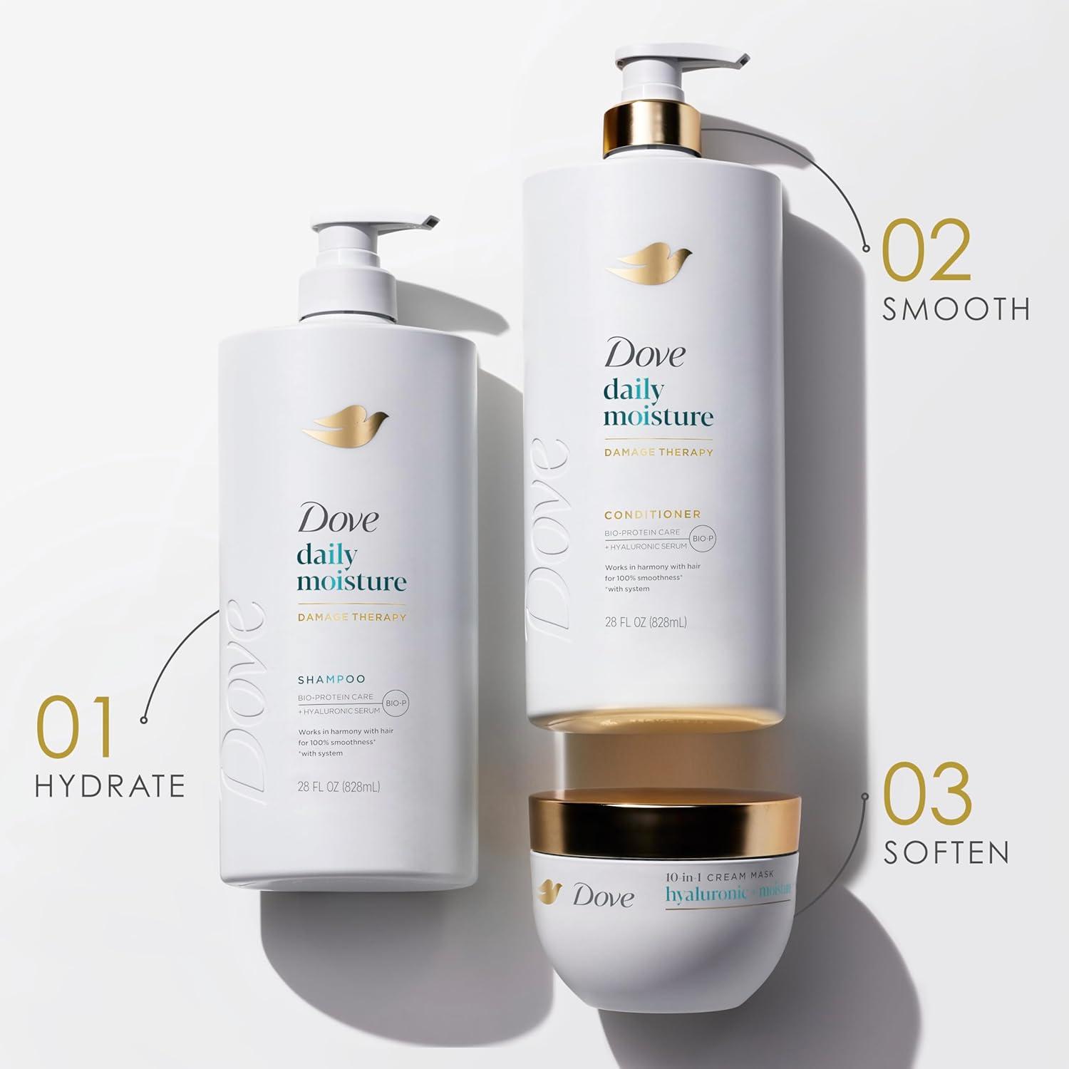 imageDove Damage Therapy Shampoo Daily Moisture for Dry Hair with BioProtein Care Technology and Hyaluronic Serum 28 Fl Oz28 Fl Oz Pack of 1