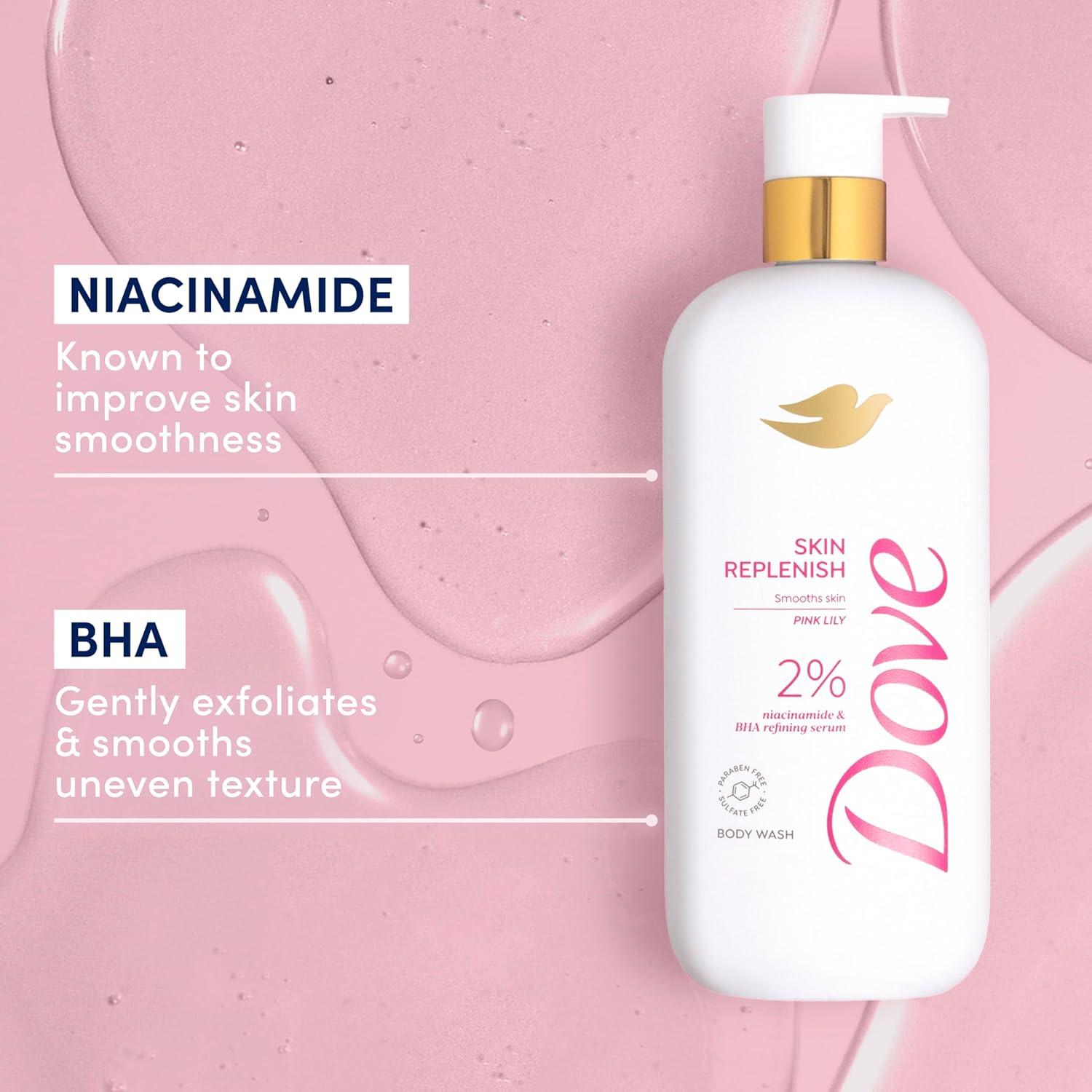 imageDove Serum Body Wash Skin Replenish smooths skin with Niacinamide amp BHA Serum 185 Fl Oz