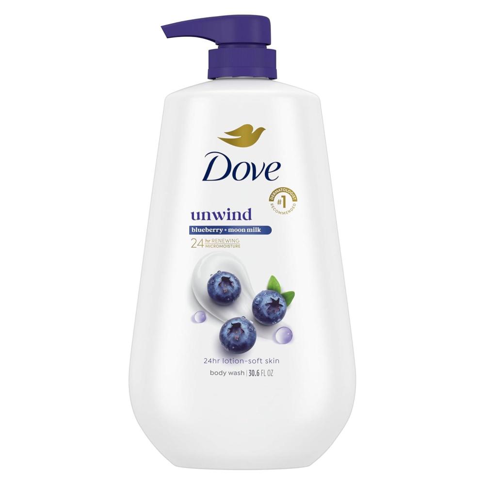 imageDove Body Wash Unwind Blueberry amp Moon Milk For 24hr LotionSoft Skin Moisturizing Skin Cleanser with No Sulfates No Parabens 306 ozBlueberry