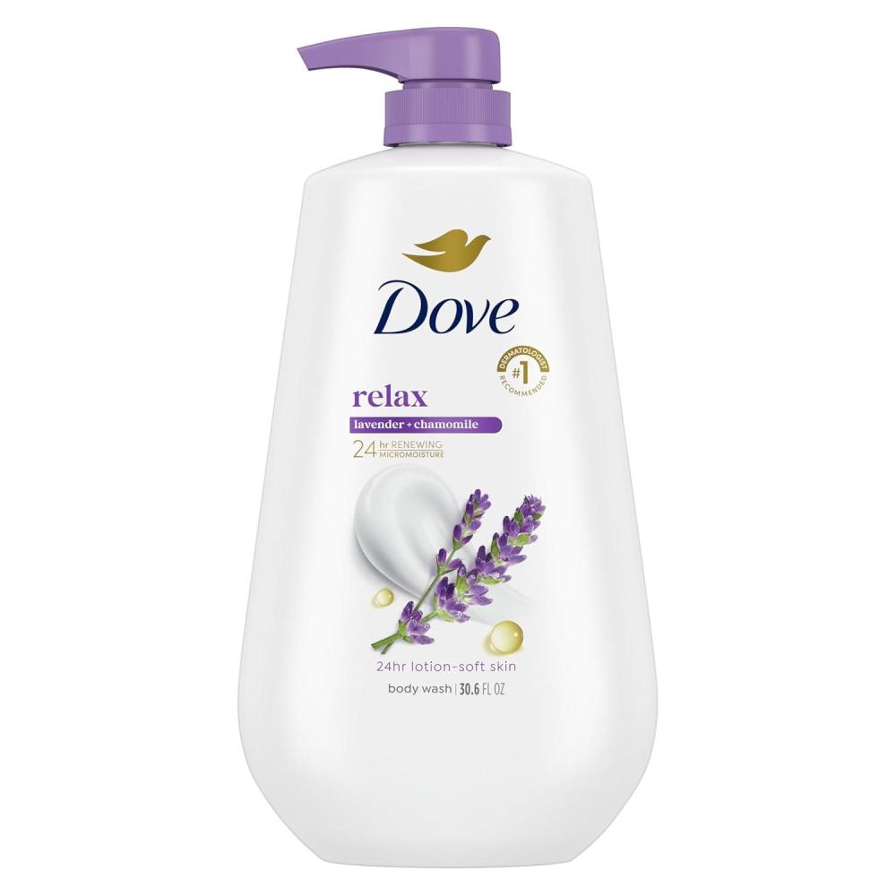 imageDove Body Wash with Pump Relax Lavender Oil amp Chamomile For 24hr LotionSoft Skin Moisturizing Skin Cleanser with No Sulfates No Parabens 306 Oz