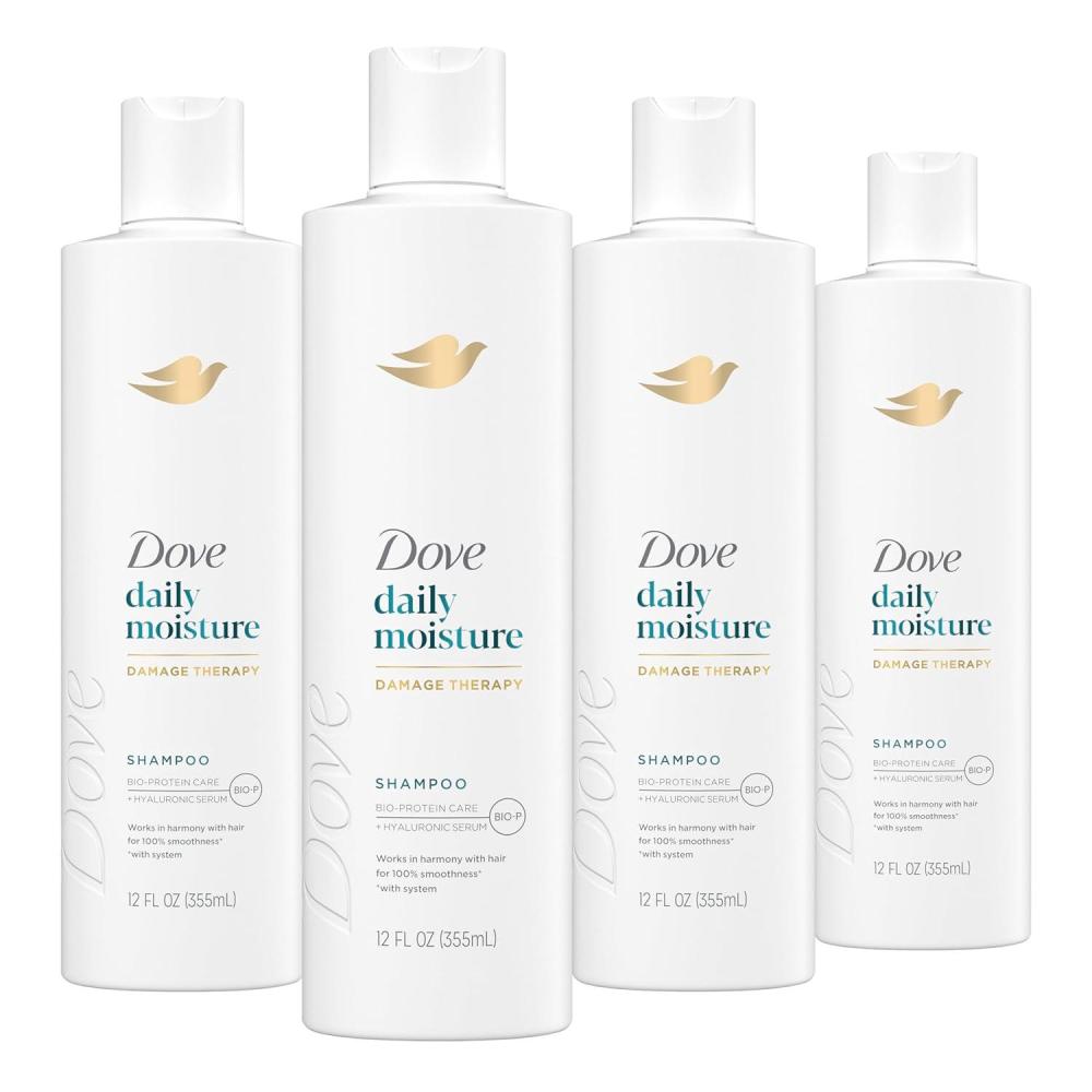 imageDove Damage Therapy Shampoo Daily Moisture for Dry Hair with BioProtein Care Technology and Hyaluronic Serum 28 Fl Oz12 Fl Oz Pack of 4