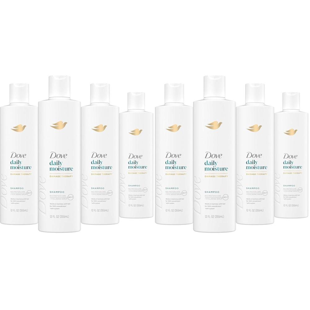 imageDove Damage Therapy Shampoo Daily Moisture for Dry Hair with BioProtein Care Technology and Hyaluronic Serum 28 Fl Oz12 Fl Oz Pack of 8