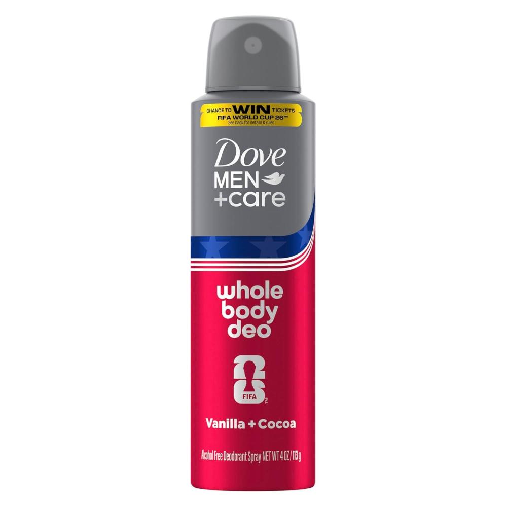 imageDove MenCare Whole Body Deo Aluminum Free Deodorant Spray Vanilla Cocoa Suitable from Pits Privates to Feet with Vitamin E 4 oz