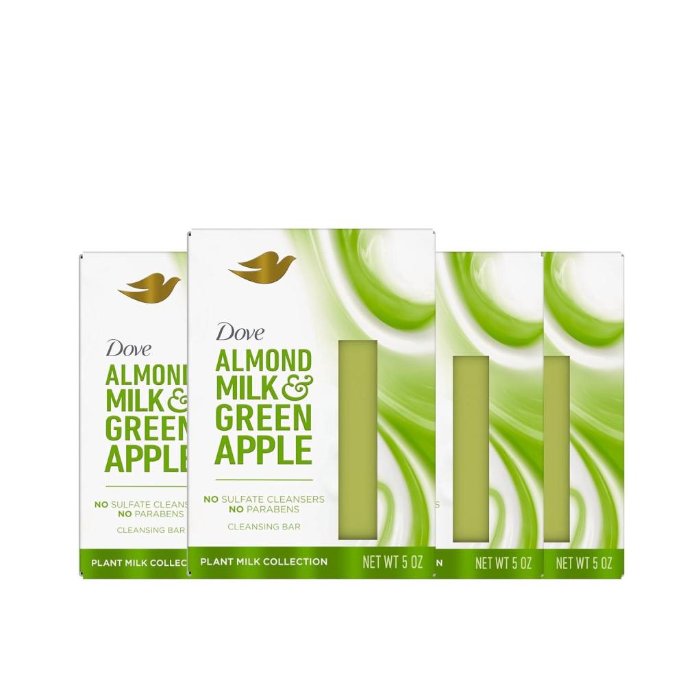 imageDove Plant Milk Cleansing Bar Soap Almond Milk amp Green Apple 4 count for Moisturized Skin Gentle Cleanser No Sulfate Cleansers or Parabens 98 Biodegradable Formula