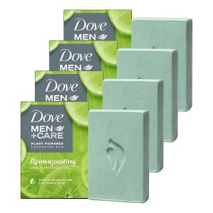 DOVE MEN + CARE Plant-Powered Natural Essential Oil Bar Soap Reinvigorating Lime + Avocado Oil to Clean and Hydrate Mens Skin 4-in-1 Bar Soap for Men’s Body, Hair, Face and Shave. 5 oz, 4 Count(Lime & Avocado Oil)