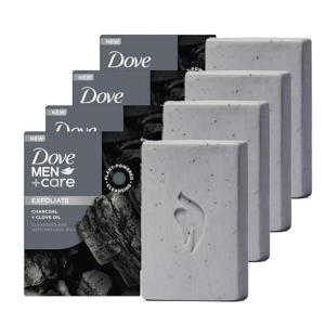 DOVE MEN + CARE Plant-Powered Natural Essential Oil Bar Soap Reinvigorating Lime + Avocado Oil to Clean and Hydrate Mens Skin 4-in-1 Bar Soap for Men’s Body, Hair, Face and Shave. 5 oz, 4 Count(Charcoal & Clove Oil)