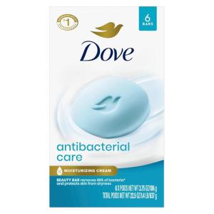Dove Beauty Bar Soap Antibacterial Care 6 Count For Clean, Moisturized Skin, Removes Bacteria 3.75 oz(Antibacterial)