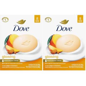 Dove Beauty Bar Soap Glowing Mango & Almond Butters, 8 Bars for Radiant Skin, Illuminates Skin 3.75 oz(3.75 Ounce (Pack of 16))