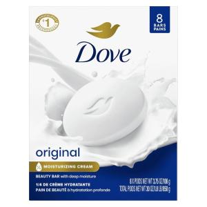 Dove Beauty Bar Soap Original 8 Count for Soft, Smooth Skin, with 1/4 Moisturizing Cream 3.75 oz(Original)