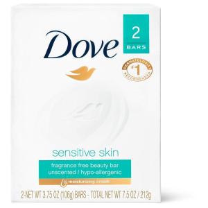 Dove Beauty Bar Soap Sensitive, 8 Bars for Sensitive Skin, Fragrance Free and Hypoallergenic 3.75 oz(Unscented)