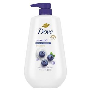 Dove Body Wash Unwind Blueberry & Moon Milk For 24hr Lotion-Soft Skin Moisturizing Skin Cleanser with No Sulfates No Parabens 30.6 oz(Blueberry)