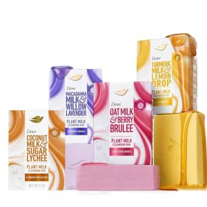 Dove Plant Milk Cleansing Bar Soap Variety Pack 4 for Moisturized Skin, with Gentle Cleansers, No Sulfate Cleansers or Parabens, 98% Biodegradable Formula, 5 oz(Bar Soap)