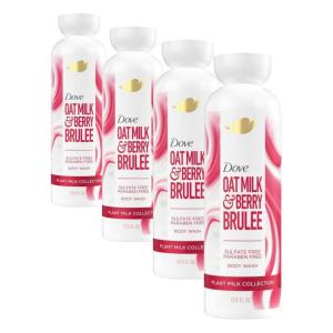 Dove Plant Milk Cleansing Body Wash Oat Milk & Berry Brulee for Moisturized Skin Gentle Cleanser, No Sulfate or Parabens, pH balanced 17.5 fl oz(17.5 Fl Oz (Pack of 4))