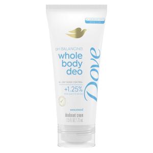 Dove Whole Body Deodorant Aluminum Free pH Balancing Cream Deodorant Unscented for 72h Odor Control 2.5 oz(Body Deodorant)
