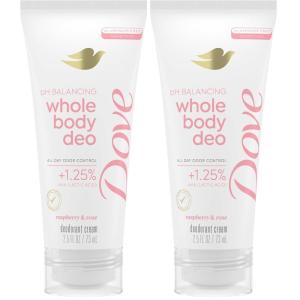Dove Whole Body Deodorant Aluminum Free pH Balancing Cream Raspberry & Rose for 72h Odor Control 2.5 Oz(2.5 Ounce (Pack of 2))
