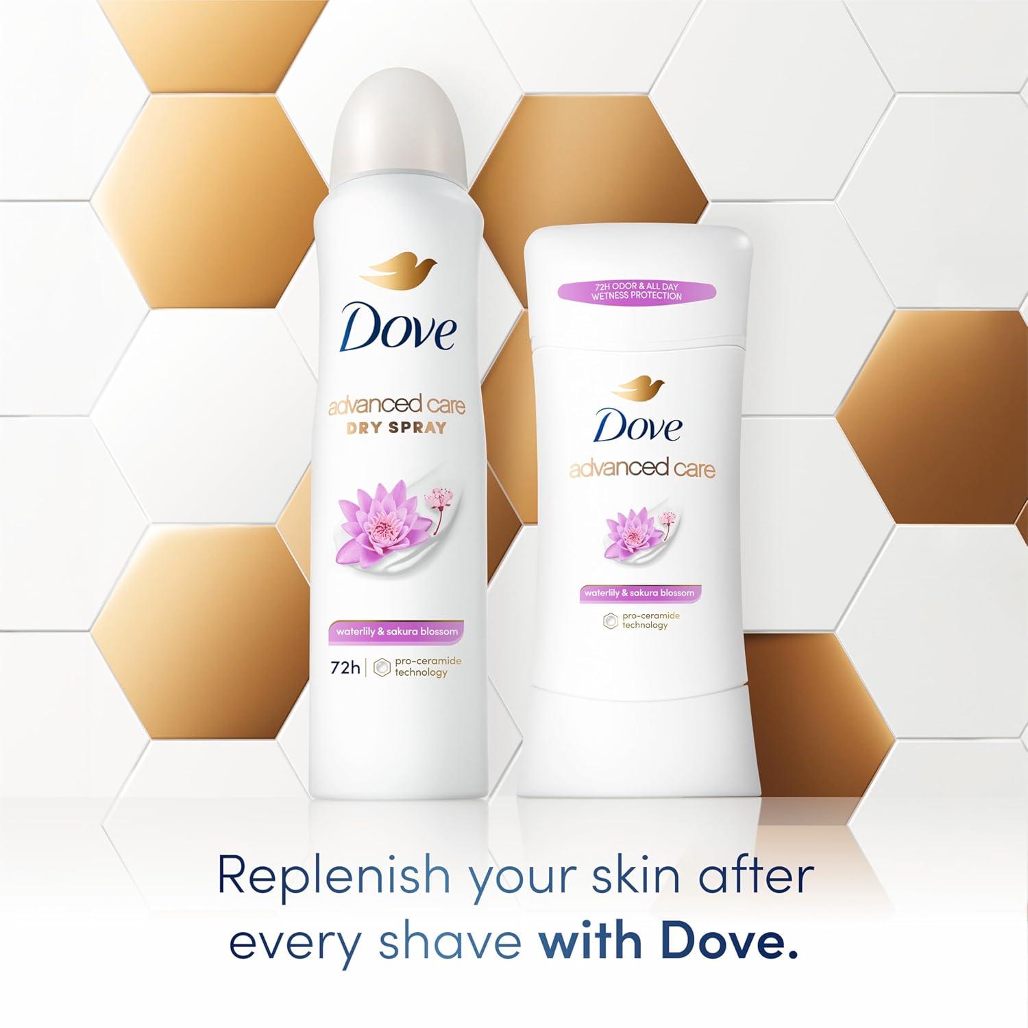 imageDove Advanced Care Antiperspirant Deodorant Spray Waterlily amp Sakura Blossom 3 Count Moisturizing for AfterShaving Care 72hour that boost skins ceramide levels for Soft Underarms 38 oz