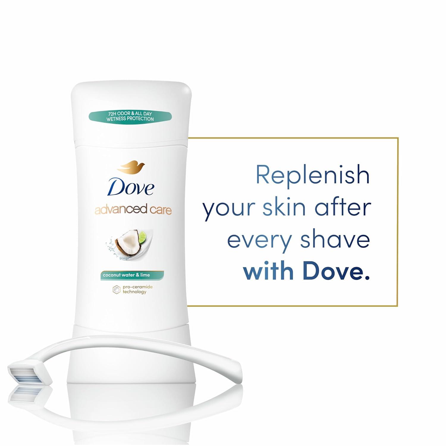 imageDove Advanced Care Antiperspirant Deodorant Stick Coconut Water amp Lime scent 4 Ct for helping skin barrier repair after shaving 72H odor control amp allday sweat protection for soft underarms 26 oz