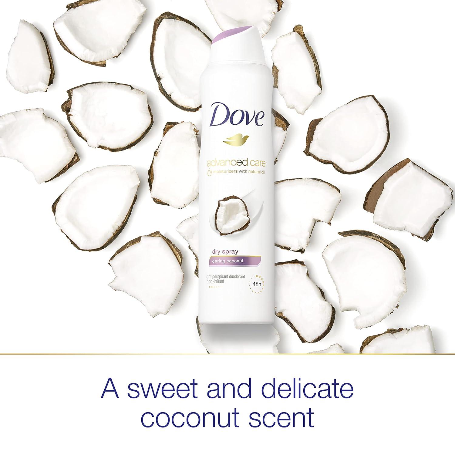 imageDove Advanced Care Dry Spray Antiperspirant Deodorant Caring Coconut 3 Count For Women With 48 Hour Protection Soft And Comfortable Underarms 38 oz