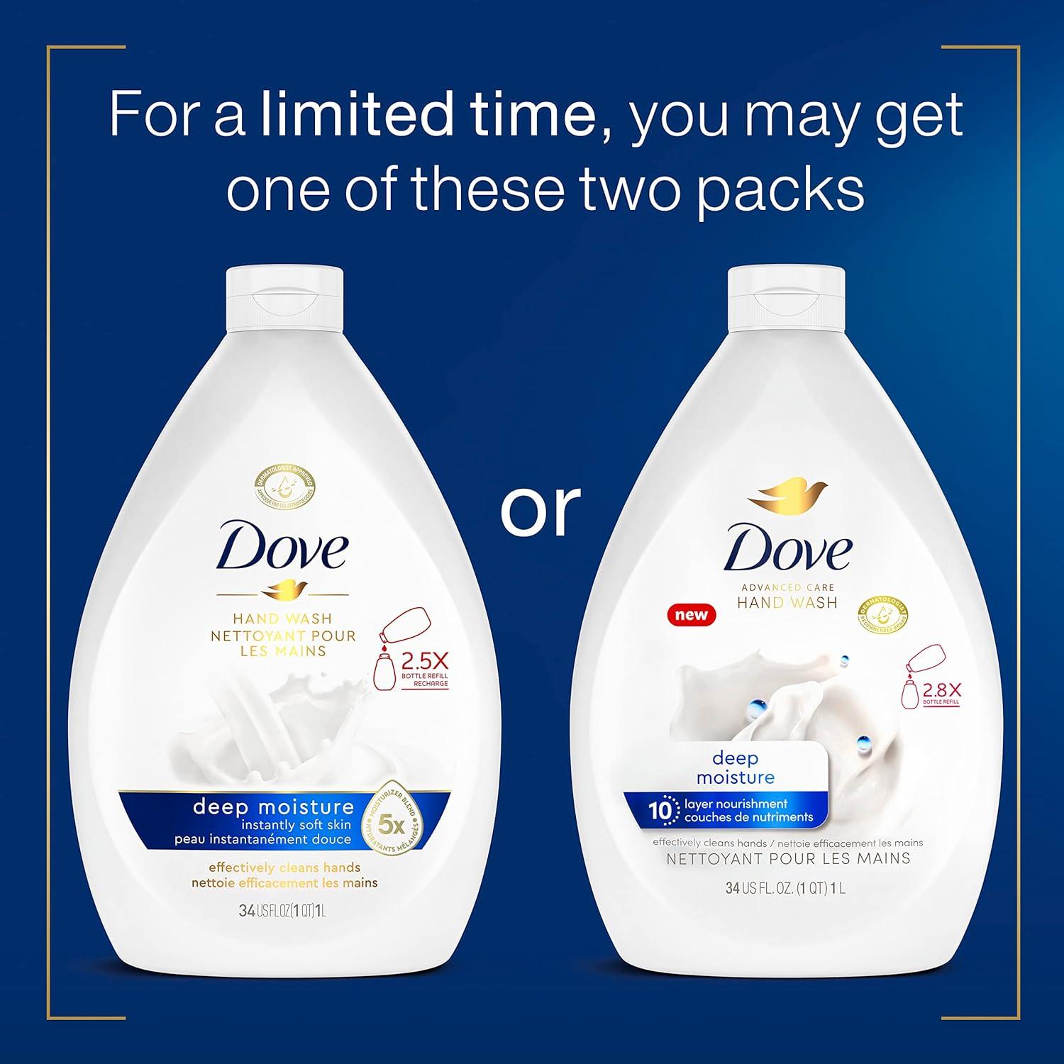 imageDove Advanced Care Hand Wash Refill Deep Moisture Value Size Pack of 3 34 oz Refill Bottles Moisturizing Liquid Hand Soap for Dry Skin34 Fl Oz Pack of 6
