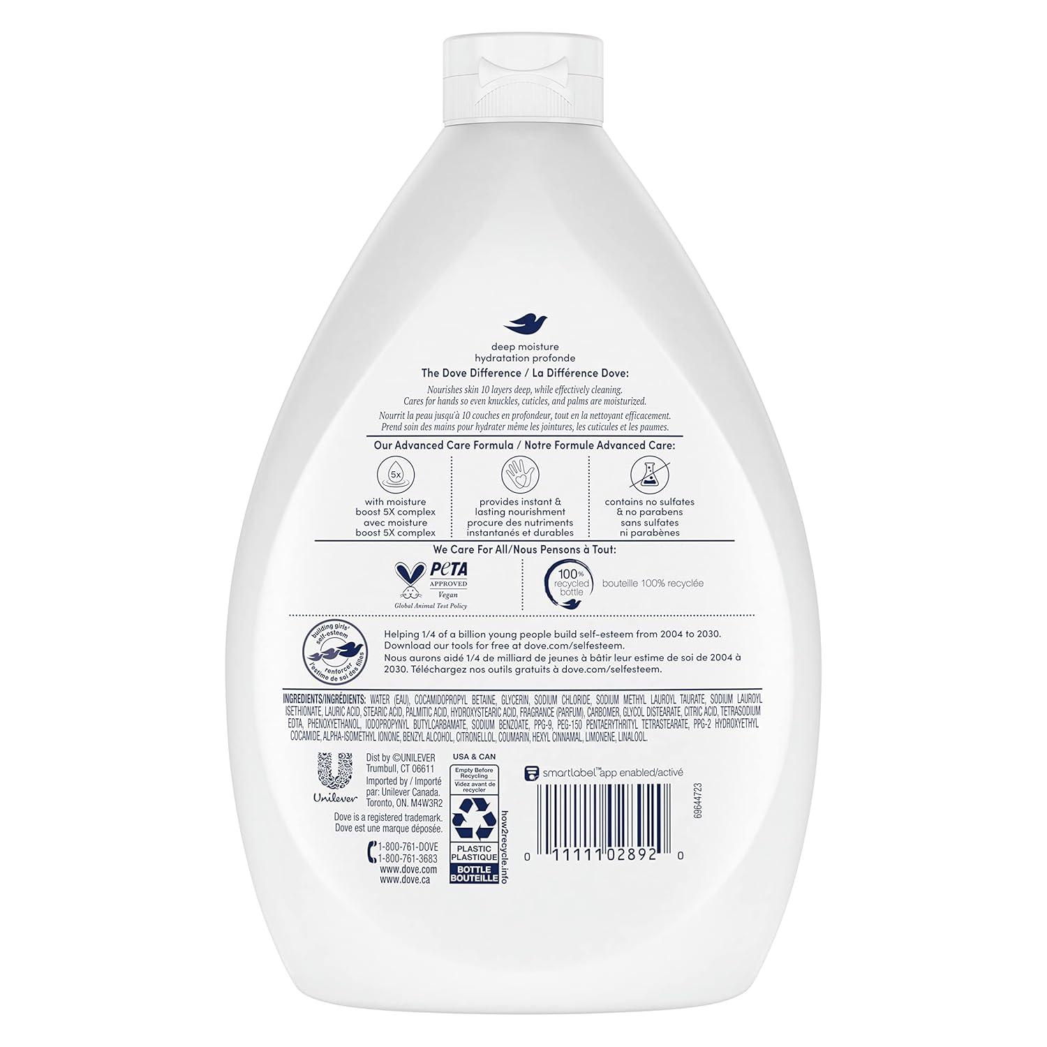 imageDove Advanced Care Hand Wash Refill Deep Moisture Value Size Pack of 3 34 oz Refill Bottles Moisturizing Liquid Hand Soap for Dry Skin34 Fl Oz Pack of 6