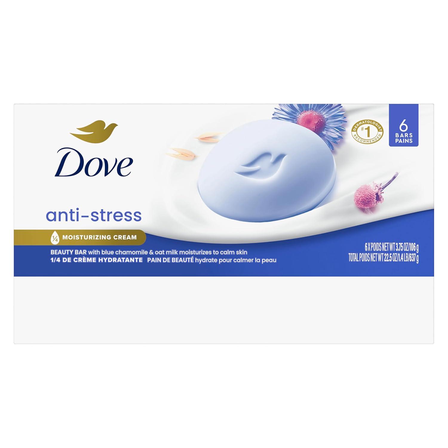 imageDove Beauty Bar Gentle Cleanser AntiStress Cream Bar Moisturizes To Calm Skin Gentle Bar Soap Cleanser Made With 14 Moisturizing Cream 6 pack