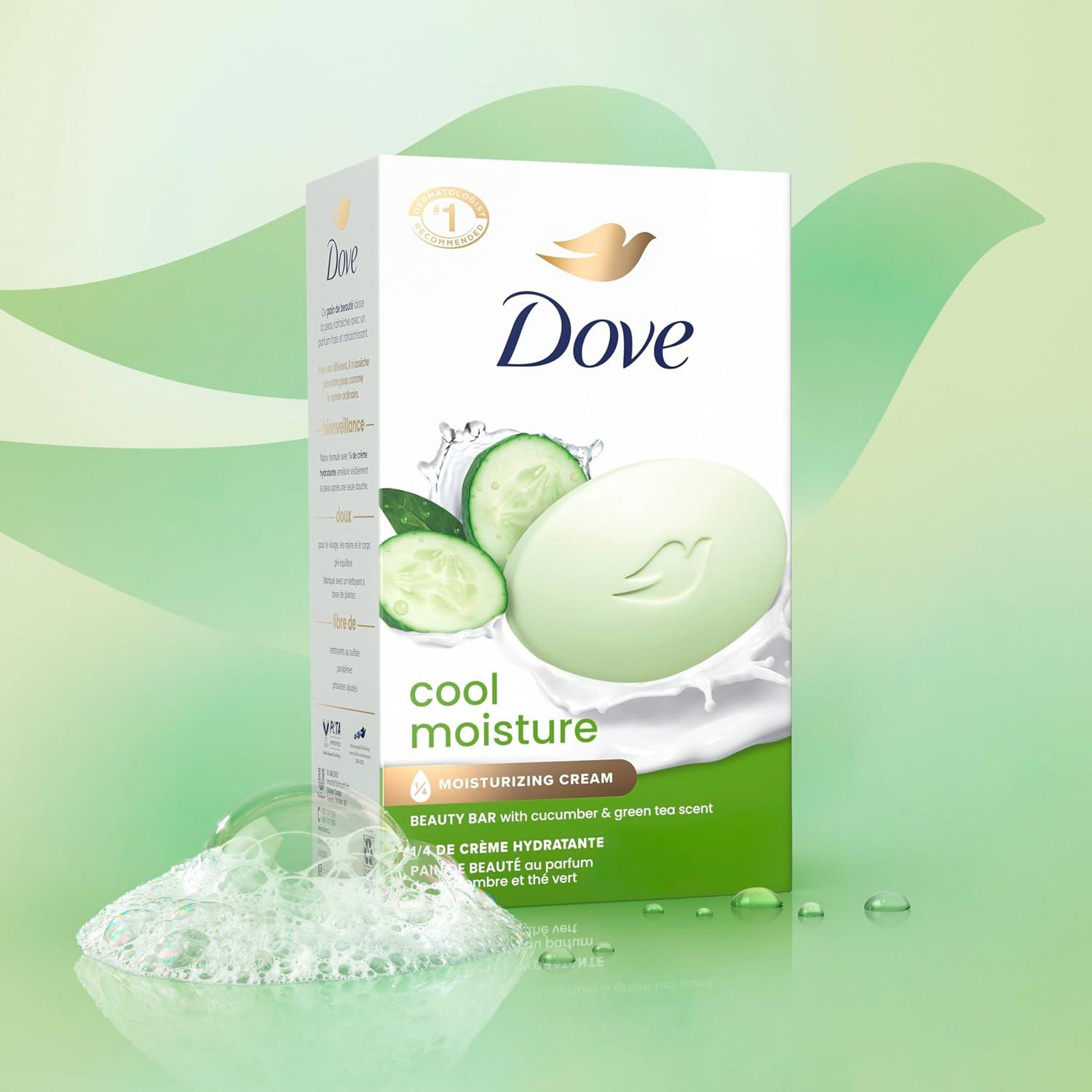 imageDove Beauty Bar Soap Cool Moisture Cucumber amp Green Tea Scent 6 Bars for Refreshed Skin Leaves Skin Refreshed 375 oz375 Ounce Pack of 2