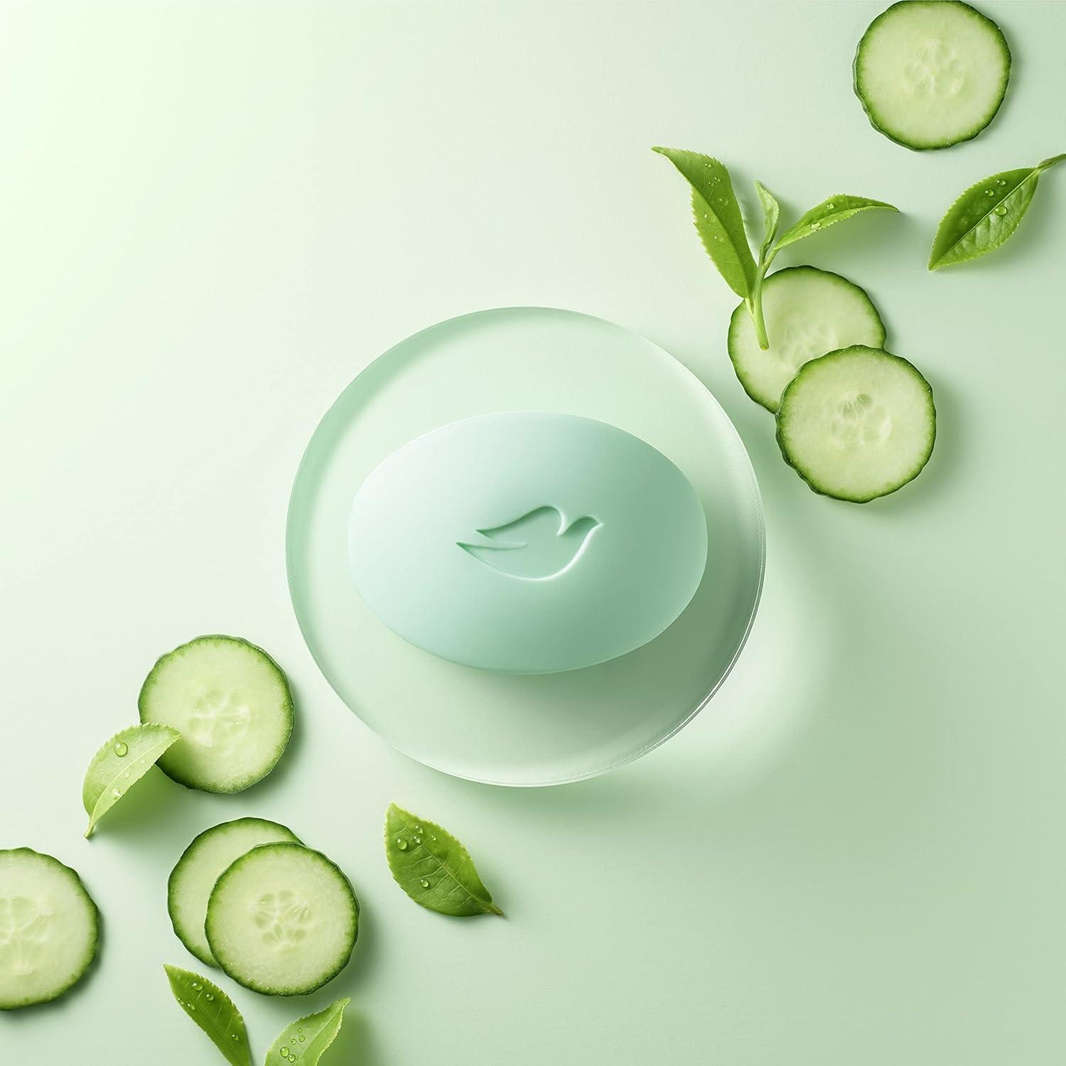 imageDove Beauty Bar Soap Cool Moisture Cucumber amp Green Tea Scent 6 Bars for Refreshed Skin Leaves Skin Refreshed 375 oz375 Ounce Pack of 24