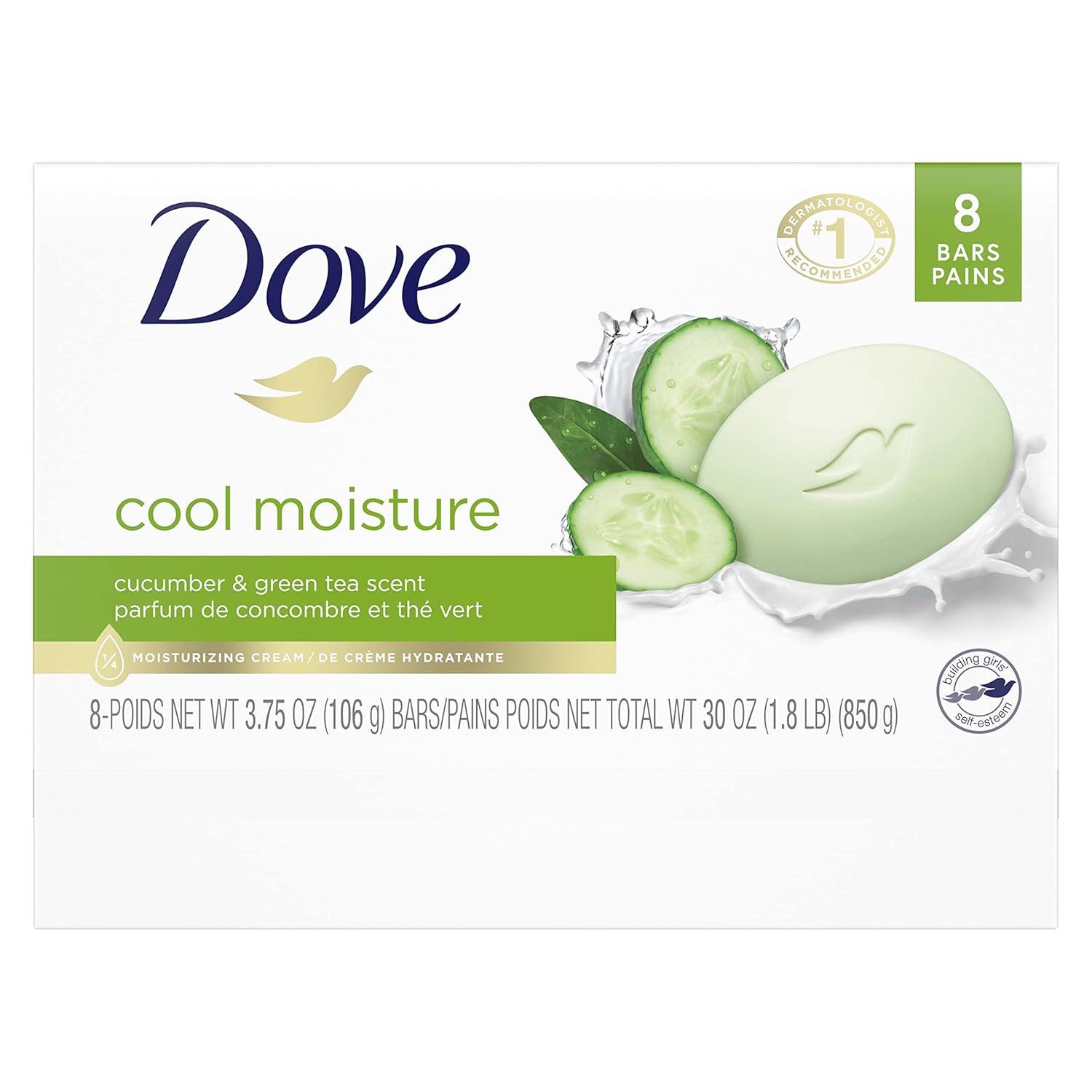 imageDove Beauty Bar Soap Cool Moisture Cucumber amp Green Tea Scent 6 Bars for Refreshed Skin Leaves Skin Refreshed 375 oz375 Ounce Pack of 24