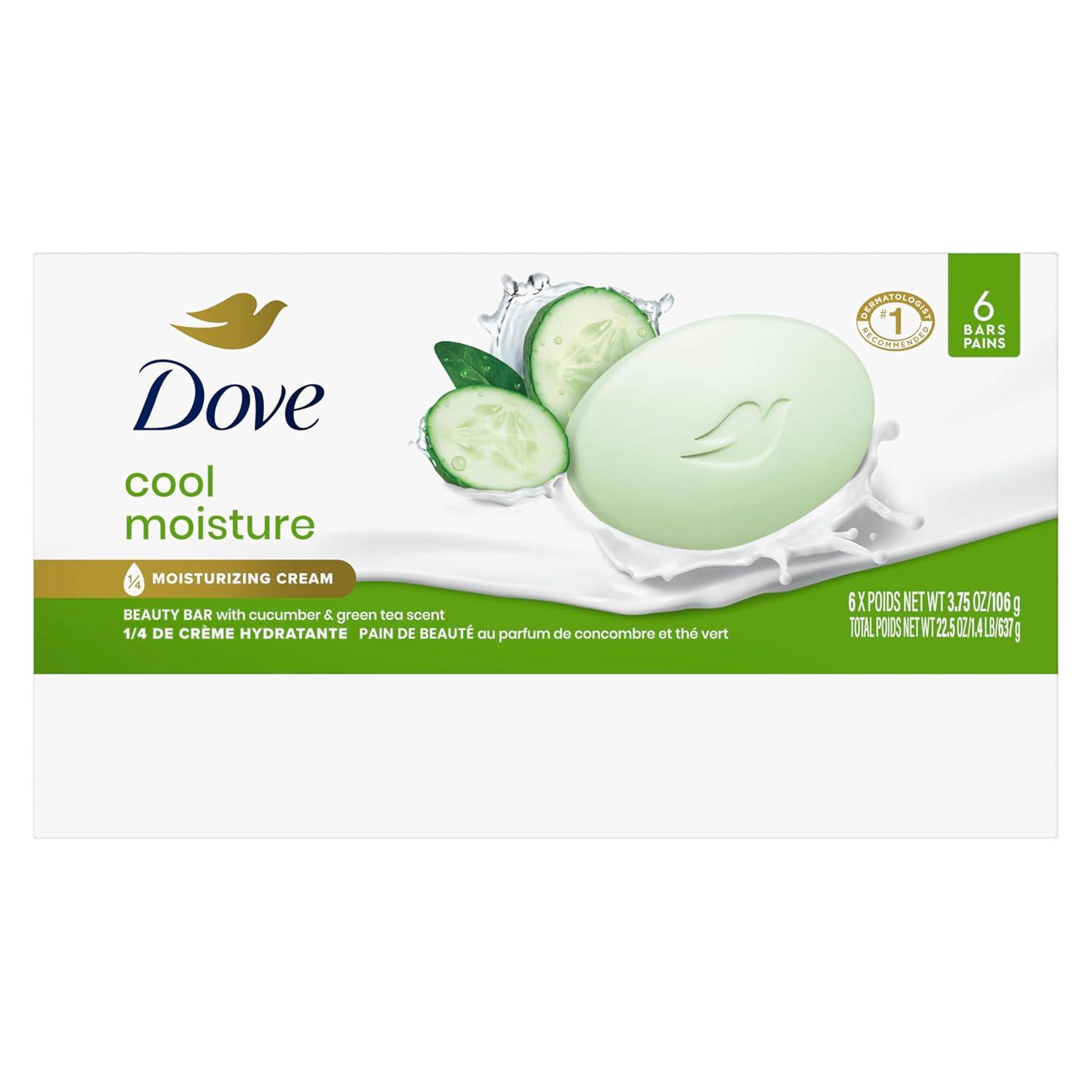 imageDove Beauty Bar Soap Cool Moisture Cucumber amp Green Tea Scent 6 Bars for Refreshed Skin Leaves Skin Refreshed 375 oz375 Ounce Pack of 6