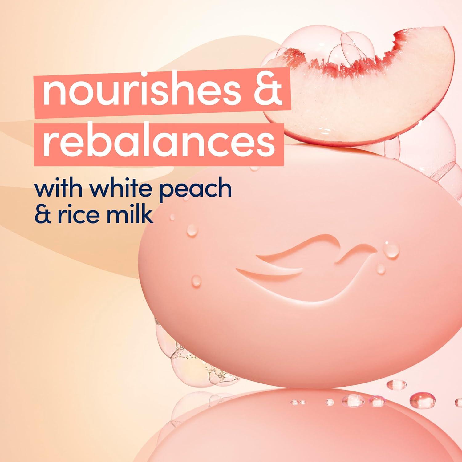 imageDove Beauty Bar Soap Rebalancing White Peach amp Rice Milk 6 Count for a Nourished and Moisturized Skin with Moisturizing Cream PlantBased Formula 375 ozWhite Peach Rice Milk