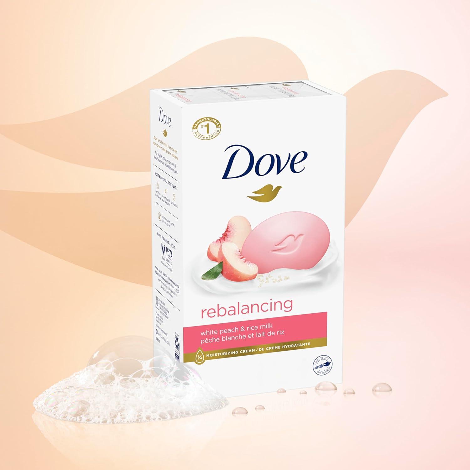 imageDove Beauty Bar Soap Rebalancing White Peach amp Rice Milk 6 Count for a Nourished and Moisturized Skin with Moisturizing Cream PlantBased Formula 375 ozWhite Peach Rice Milk
