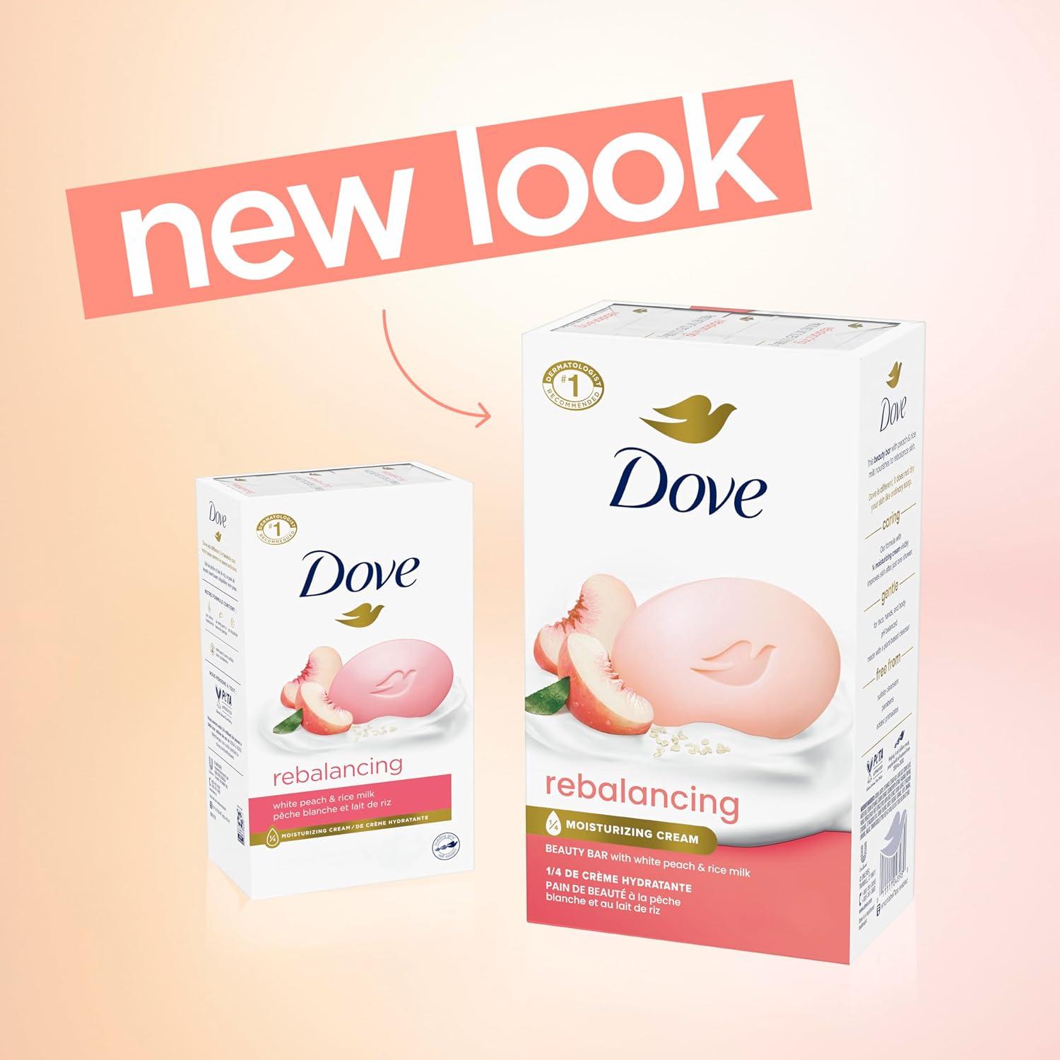 imageDove Beauty Bar Soap Rebalancing White Peach amp Rice Milk 6 Count for a Nourished and Moisturized Skin with Moisturizing Cream PlantBased Formula 375 ozWhite Peach Rice Milk