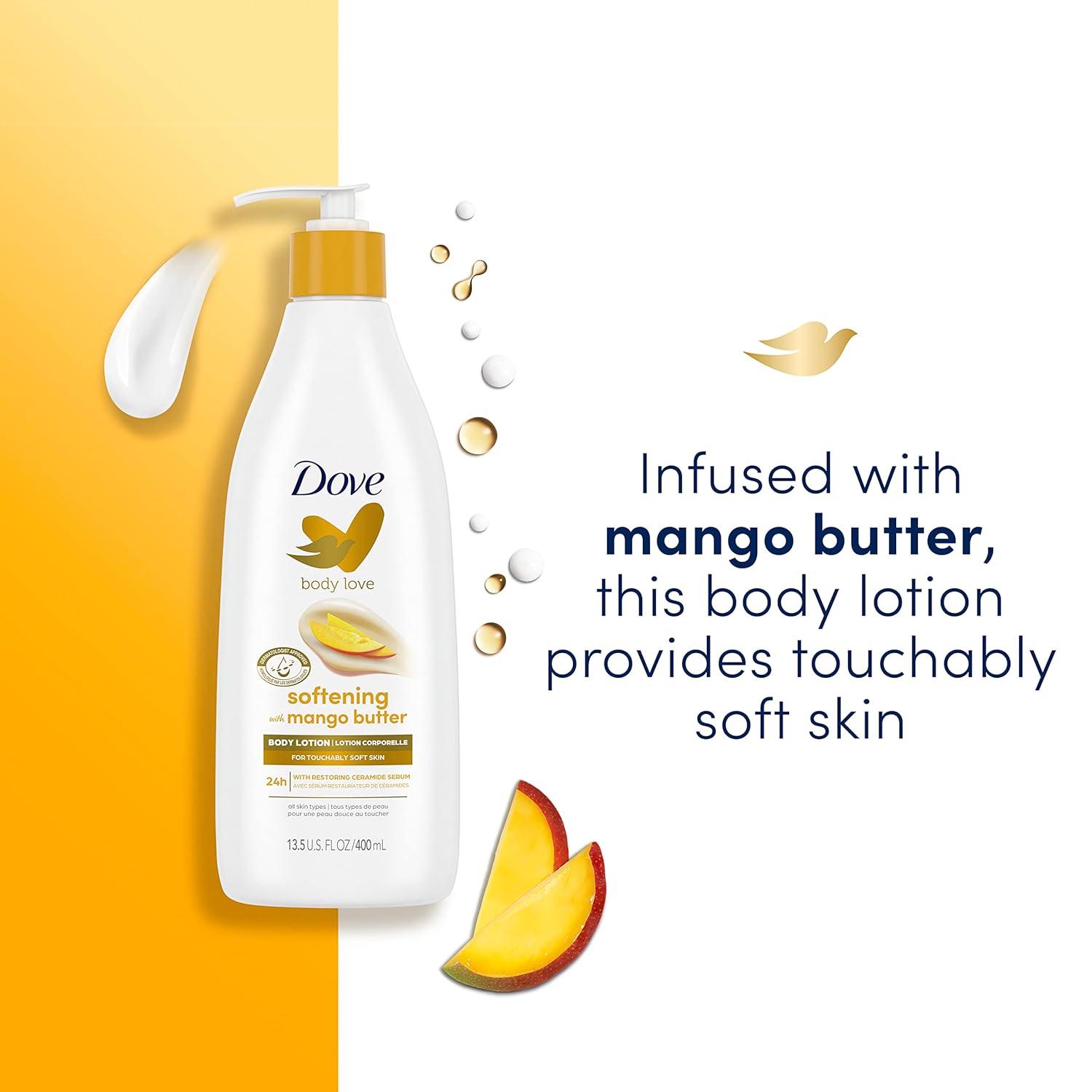 imageDove Body Love Softening Body Lotion with Mango amp Almond Pack of 3 For Touchably Soft Skin Butters Lotion for Dry Skin with Restoring Ceramide Serum 135 oz