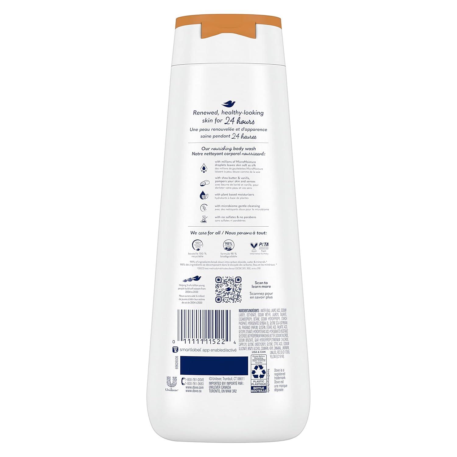 imageDove Body Wash 4 Count Pampering Shea Butter amp Vanilla for Renewed HealthyLooking Skin Gentle Skin Cleanser with 24hr Renewing MicroMoisture 20 oz